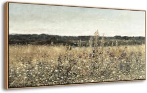 DJSYLIFE Framed Wall Art Decoration, Vintage Wildflower Field Canvas Wall Art, Classical Flowers Landscape Painting Prints, Farmhouse Cottagecore Living Room Decor, Modern Home Bedroom Decor 20″x40″