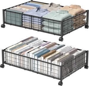 Hleelomi Under Bed Storage with Wheels, 360° Rotating, No-Assembly Underbed Storage Containers, 2PACK
