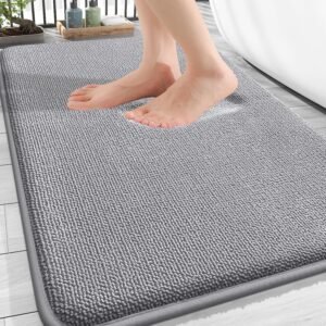 OLANLY Thick Memory Foam Bath Mat Rug 30×20, Extra Soft Absorbent Bathroom Rugs, Quick Dry Bath Mats, Non-Slip, Machine Washable Carpet for Bathroom, Tub and Shower, Home Decor Accessories, Grey