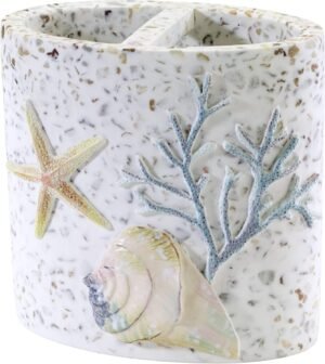 Avanti Linens – Toothbrush Holder, Resin Countertop Accessories, Sea Bathroom Decor (Coastal Terrazo Collection)