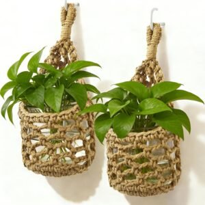 Macrame Wall Plant Hanger, Hanging Planter Basket Holder, Wall Planters for Indoor Plants, for Up to 4 Inch Pot (Brown, 4-Inch)