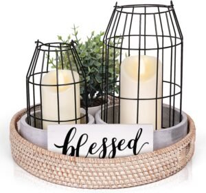Rustic Farmhouse Decor Set of 7 – for Living Room Dining Table Centerpieces Fireplace Home Decoration- Modern Upscale Kitchen Counter Decor