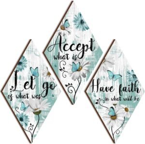 Sintuff 3 Pcs Wooden Wall Decor for Bedroom Inspirational Rustic Flower Wall Art Farmhouse Wooden Hanging Signs for Living Room Home Office, 11.81 x 6.69 Inch(Butterfly)