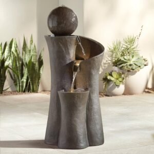 Sphere Curve 39 1/2″ High Large Modern Zen Indoor Outdoor Decor Faux Stone Floor Fountain with Light LED Waterfall Cascading Water Feature for Outside Garden Patio Yard Backyard – John Timberland