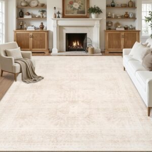 8×10 Area Rugs for Living Room: Vintage Boho Neutral Washable Rug Indoor Soft Large Area Rug Carpet for Bedroom Nursery Farmhouse Dining Room Office Floor Non-Slip Low Pile Under Table Rug Beige