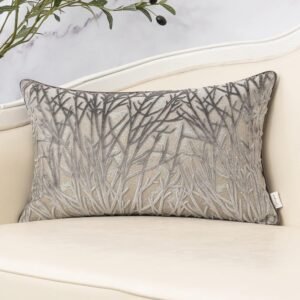 Yangest Grey Throw Pillow Cover Velvet Cushion Cover Branches Rectangular Pillowcase for Sofa Couch Bedroom Living Room, 12×20 Inch