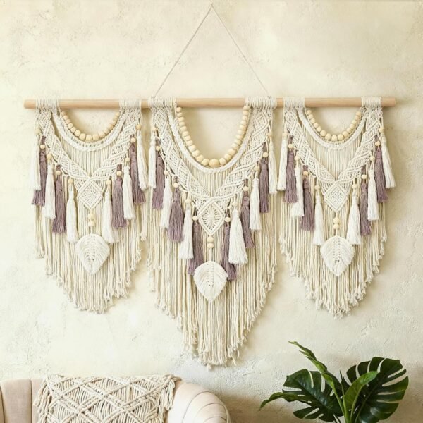 Tempospark Large Macrame Wall Hanging, 43″ Wx32 L Boho Wall Hangings for Living Room Bedroom Nursery, Boho Chic Large Macrame Tapestry for Bedroom Wall Decor (Leaf Bead)