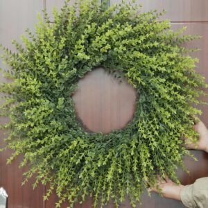 HUZIYAHAN 28In Large Boxwoods Door Wreaths for Front Door Spring Summer Outside All Season Green Year Round Artificial Greenery Wreath for Wall Window Rustic Farmhouse Home Outdoor Indoor Decorations