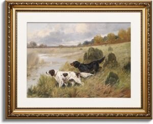 ARPEOTCY Vintage Gold Framed Wall Art, Retro River Landscape Paintings, Canvas Prints Artwork with Antique Frame, Victorian Wall Picture Decor for Room Gallery Living Room, 13×16 inch
