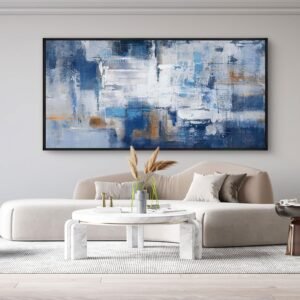 KLAKLA Blue Abstract Canvas Wall Art – Black Frame Artwork Picture Living Room Wall Decor Modern Paintings Large Wall Art for Bedroom Home Decoration