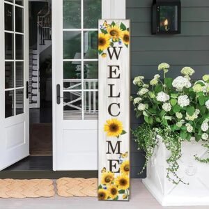 Sunflower Porch Sign Welcome Sign For Front Porch Summer Sunflowers Home Decor Sunshine Welcome Sign for Indoor Outdoor Garden Wooden Vertical Sign For Patio Front Door Porch Wall Yard