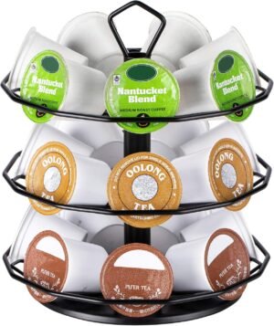 FlagShip K cup Holder Carousel 3 Tier for Keurig Pod Holder Metal DIY Install Small for K-cup Storage Stand 21 K Pod Storage