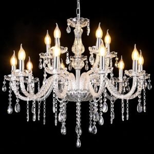 MALOSA Large Clear Crystal Chandeliers,30.7″ Large Chandelier for Dining Room,Living Room,Bedroom,Hallway,High Ceilings Wedding Party 15 Lights