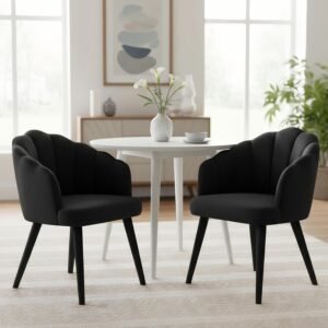 Black Velvet Dining Chairs Set of 2, Modern Upholstered Accent Chair Side Chairs with Sturdy Legs for Home Kitchen/Living Room/Reception, Black