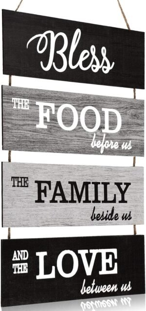 Jetec Bless Hanging Wall Sign, Large Farmhouse Kitchen Decor, Rustic Country Vintage Wooden Family Food Love Wood Art Decoration Plaque For Collage Living Room Bedroom(Vivid Style,Cool-Tone Color)