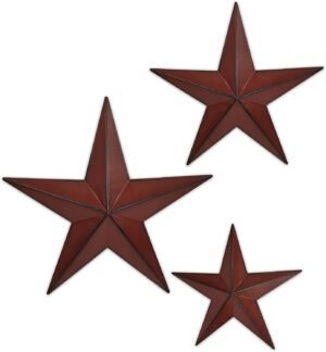 JoyEvy 6″ 9″ 12″（3pieces Red Black Barn Star Texas Stars Art-Metal Stars for Outside Rustic Vintage Western Wall Decor Country Home Farmhouse Wall Decorations