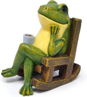 Gift Boutique Solar Frog Garden Statue with LED Light, Resin Outdoor Frog Figurine on Rocking Chair Patio Yard Lawn Porch Decorations