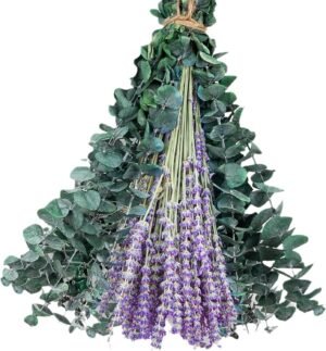 Mix Dried Eucalyptus Stems & Lavender Bundle for Shower,110 Pcs 17″Natural Real Preserved Eucalyptus Leaves Greenery, Lavender for Hanging Shower Plants, Flower Arrangements, Vase Decor