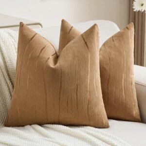 FUTEI Pack of 2 Chenille Decorative Throw Pillow Covers 18×18 Inch,Soft Embossed Striped Textured Cushion Case,Modern Home Decor for Couch Bed Living Room,Bronze