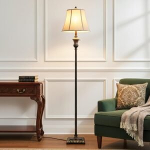 Brightech Sophia LED Floor Lamp, Tall Mid-Century Modern Lamp with Bell Shape Fabric Shade, Great for Bedroom & Living Room Decor – Bronze
