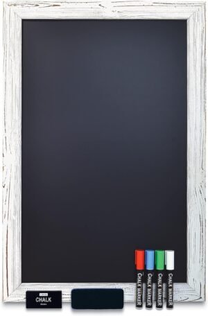 Better Office Products Magnetic Wall Chalkboard, X Large Size 20″ x 30″, Rustic Wood Frame, Chalkboard Sign, Vertical/Horizontal Wall Mount, Includes 4 Chalk Markers + Chalk and Eraser,(Whitewash)