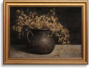 Vintage Gold Framed Wall Art, Floral Moody Wall Decor, Rustic Antique Canvas Prints, French Country Cottage Botanical Pictures Paintings, Farmhouse Artwork for Living Room Bedroom, 8×10 Inch