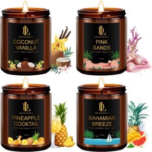 Scented Candles Set, 4 Pack Soy Candles for Home Scented, Candle Gifts for Women Men, 28oz 200 Hours Burn, Scents of Pineapple Cocktail/Coconut Vanilla/Pink Sands/Bahamian Breeze