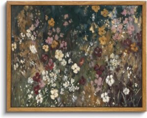 KISSFOX Vintage Framed Wall Art Decor Moody Wildflower Pictures Wall Decor Rustic Floral Canvas Art Prints Natural Modern Farmhouse Paintings Artwork For Bedroom Living Room