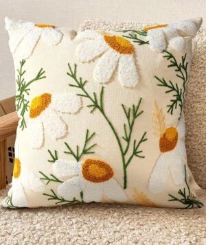 Embroidered Throw Pillow Cover – 18×18 Decorative Pillow Cover with Zipper Aesthetic Cute Design Boho Spring Summer Cozy Throw Pillowcase for Living Room Couch Sofa Bed, White Daisy