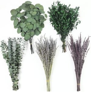 120+ Pcs Mixed Dried Eucalyptus & Lavender Flowers for Shower, Preserved Natural Eucalyptus Leaves for Wall Hanging, Plant Fragrance, Dried Florals for Vase Fillers, Wedding, Green Bathroom Decor