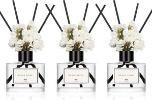WEALD TRIBE Real Flower Reed Diffuser Set of 3 for Bathroom Air Fresheners, Oil Defusers | Fresh Linen/Ocean/Eucalyptus & Mint Scent(1.7 fl oz Each Pack) Home Fragrance with 12 Stick | Shelf Decor