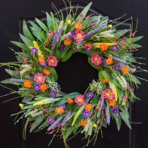 Spring Wreaths for Front Door 24 Inch – Outdoor Spring Summer Wreath with Wildflower and Green Leaves,Front Door Wreath for Farmhouse Home Porch Wall Decor