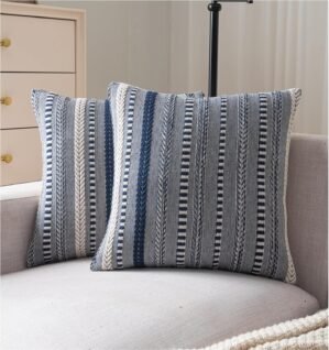 Cethom Boho Throw Pillow Covers 18×18 Inch Set of 2, Farmhouse Decorative Couch Pillow Cases, Navy Blue Accent Pillows of Bed, Sofa Bedroom Living Room Home Decor Cushion Cover