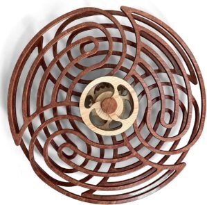 Mindsight Moving Kinetic Wall Art – Wind up to power peaceful motion (no battery) – Calming Wall Décor for Living Room, Office, Bedroom, Kitchen – Hand Crafted Wood – Ripple, Canyon Brown