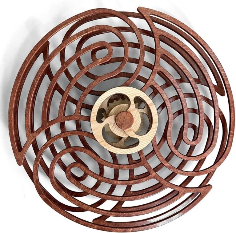 Mindsight Moving Kinetic Wall Art – Wind up to power peaceful motion (no battery) – Calming Wall Décor for Living Room, Office, Bedroom, Kitchen – Hand Crafted Wood – Ripple, Canyon Brown