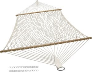 Sunnydaze Cotton Rope Hammock for Outside – 450-Pound Capacity Indoor or Outdoor Hammock with Spreader Bars – Natural