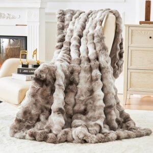 Bigacogo Faux Fur Throw Blanket for Couch, Fuzzy Soft Plush Thick Warm Bubble Blankets for Sofa Bed Living Room Décor, Cute Luxury Cozy Fluffy Throw Gift for Women Girls, 50″x60″, Tie-dye Brown