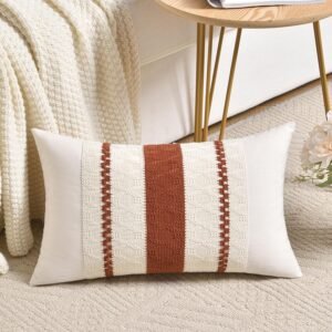 Fancy Homi Set of 1 Rust Boho Long Lumbar Decorative Throw Pillow Cover 12×20 Inch for Couch Bed Sofa, Aesthetic Modern Organic Fall Room Decor, Soft Cotton Cute Terracotta Farmhouse Cushion Case