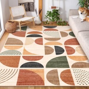 MUJOO 5×7 Area Rugs Washable,Boho Rugs for Living Room Bedroom Dining Room,Large Throw Floor Carpet Non Slip Soft Modern Abstract Bohemian Terracotta
