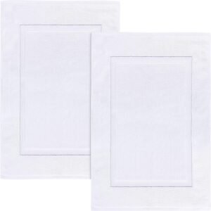 Utopia Towels Cotton Banded Rug, Bath Mats, Not a Bathroom Rug, 21 by 34 Inches, 100% Ring Spun Cotton, Highly Absorbent Shower Bathroom Floor Mat, White, 2 Pack