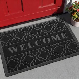 Yimobra Welcome Mat Outdoor Indoor, All-Weather Waterproof Front Door Mat Outside Entrance, Non-Slip Low Profile Porch Patio Doormat, 29.5×17, Black