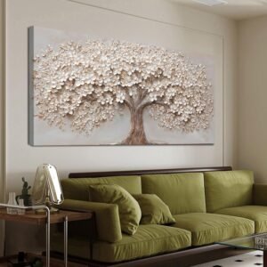 Canvas Wall Art Decor Prints Oversized Wall Art Pictures for Living Room Tree of Life Wall Art Decor Canvas Art Wall Decor Modern Large White Wall Art Prints Artwork for Walls Bedroom Office Decor 29″ X 58″