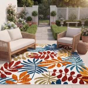 SAFAVIEH Washable Rug Outdoor Cabana Collection – 8′ x 10′, Cream & Red, Non-Shedding & Easy to Clean, Ideal for Patio, Backyard, Mudroom (CBN814A)