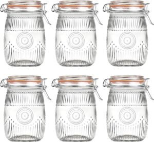 Amzcku Wide Mouth Vintage Mason Jars with Airtight Lid 32oz, Canister Quart Jars for Kitchen Storage – for Coffee, Sugar, Beans 6 Pack
