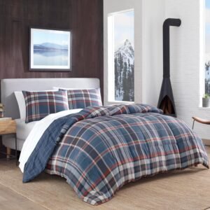 Eddie Bauer – Queen Comforter Set, Reversible Down Alt Bedding with Matching Shams, Home Decor for Colder Months (Shasta Lake Navy, Queen)