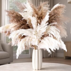 50 PCS Tall Pampas Grass for Floor Vase – 17″ Natural Fluffy Dried Pampas Grass Stems, Large 20 White & 30 Brown Pоmpas Grass, Boho Pampas for Wedding, Home Decor, Halloween, Christmas