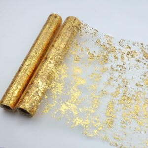 Snowkingdom 2 Pieces Gold Table Runner, Sequin Glitter Foil Metallic Thin Mesh Runner Roll 11″x108″, Gold Table Decorations for Event Party, Wedding, Birthday Party, Christmas
