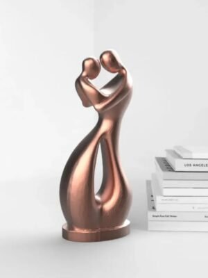 Modern Artistic Double Figure Bronze Decorative Sculpture, 12 Inches, Copper Tone