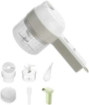 5 In 1 Handheld Electric Vegetable Cutter Set Multifunctional Food Processor Electric Slicer, Masher, Peeler, Whisk, And Scrubber For Garlic Onion Pepper Ginger Celery Meat Egg With Brush