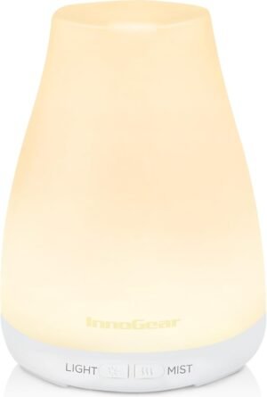 InnoGear Essential Oil Diffuser, Ultrasonic Diffusers for Home Aromatherapy Humidifier for Bedroom Room 7 Colors LED 2 Mist Mode Auto Off, Basic White